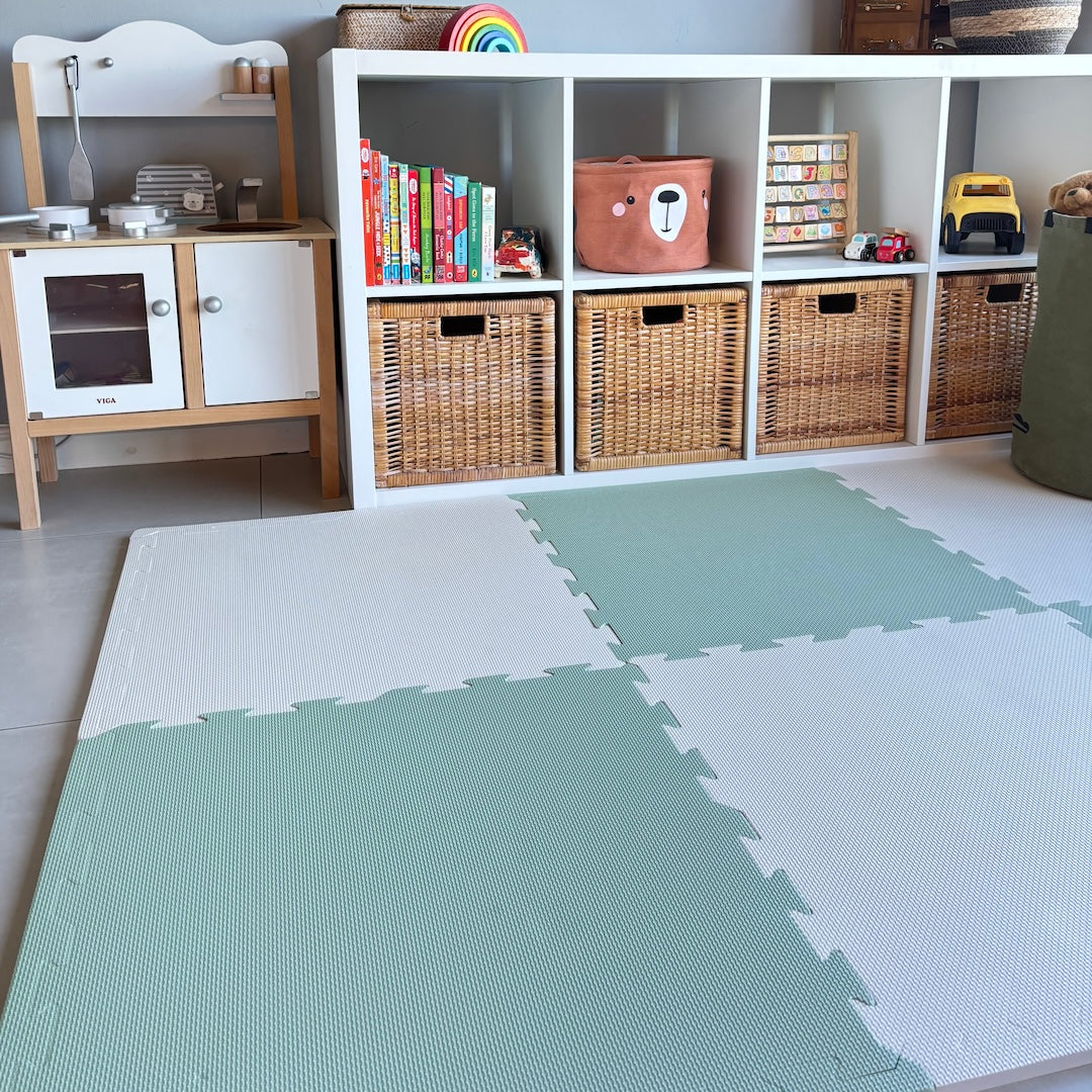 EVA Foam baby play mat Sage Green and Ivory