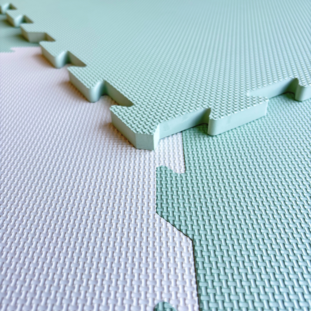 EVA Foam baby play mat Sage Green and Ivory