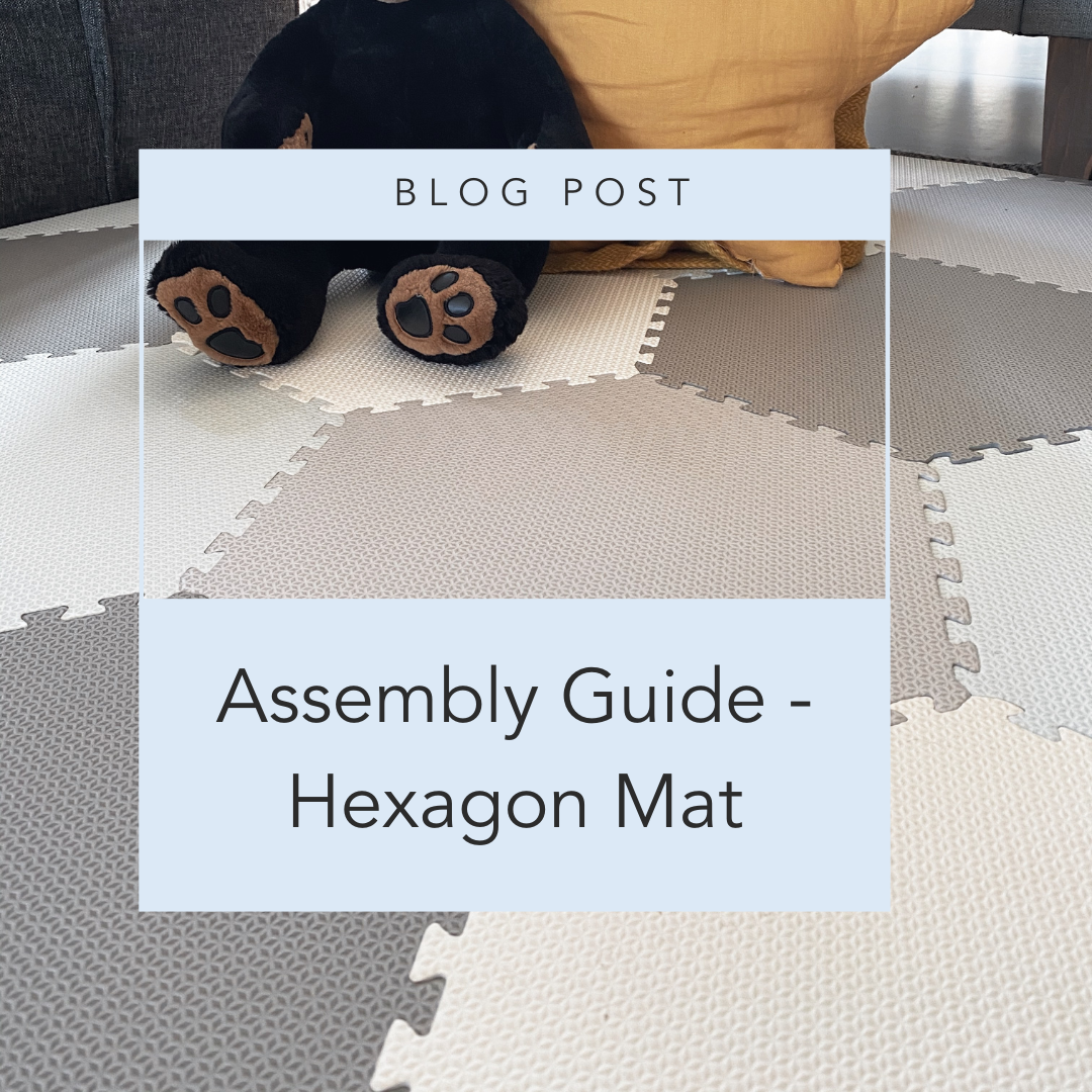 Hexagon baby playmat from Maci and Moo. Thick, padded, Easy-to-clean EVA foam.