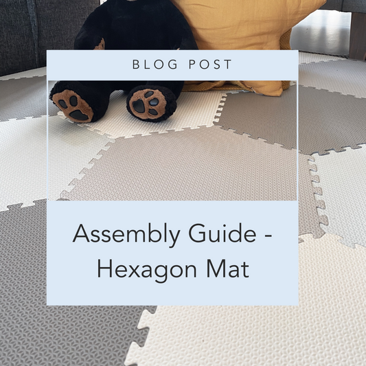 Hexagon baby playmat from Maci and Moo. Thick, padded, Easy-to-clean EVA foam.