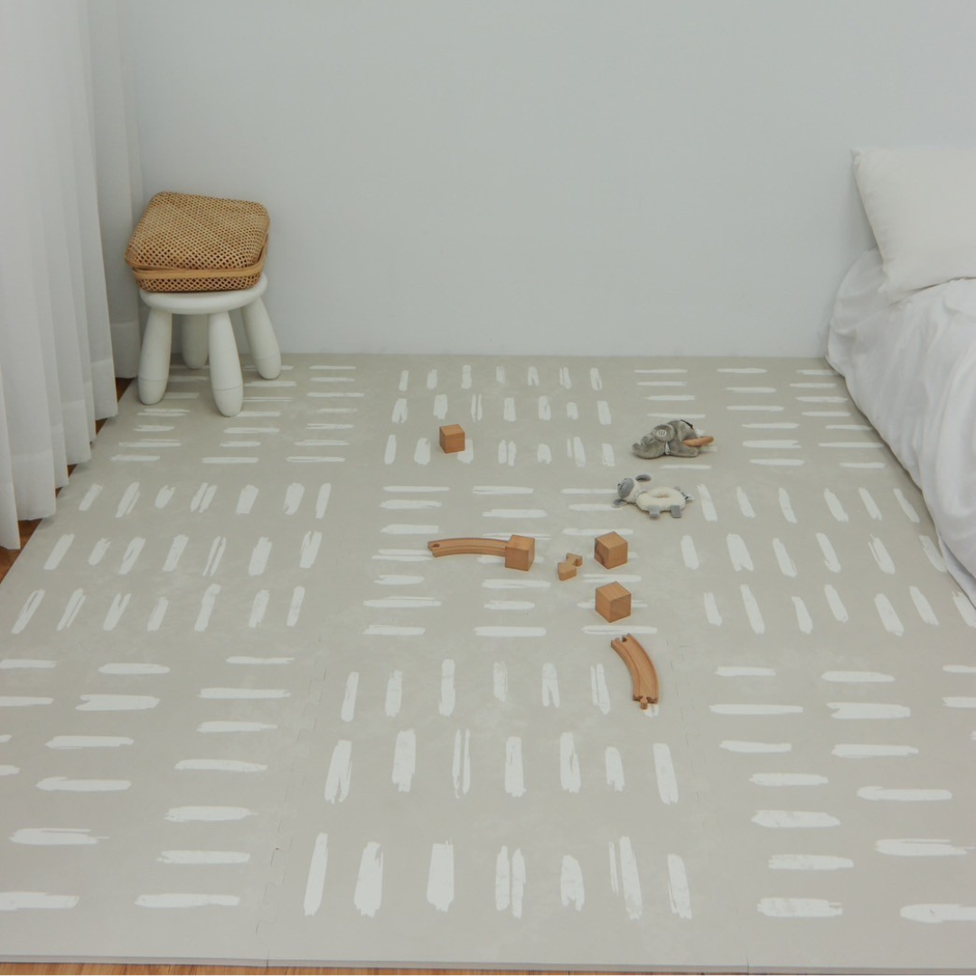 EVA Foam Baby play mat Beige with White stripes