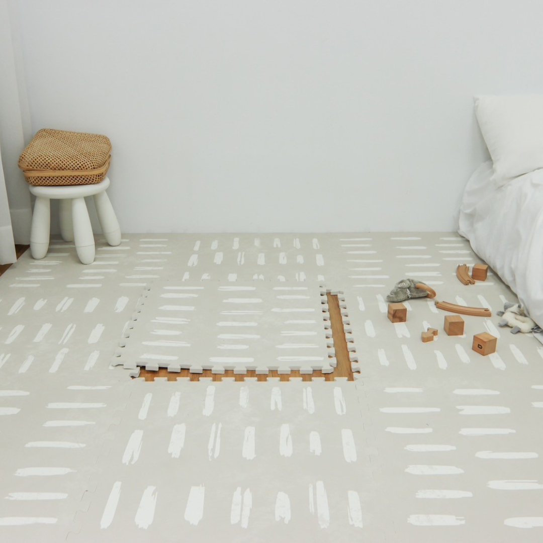 EVA Foam Baby play mat Beige with White stripes