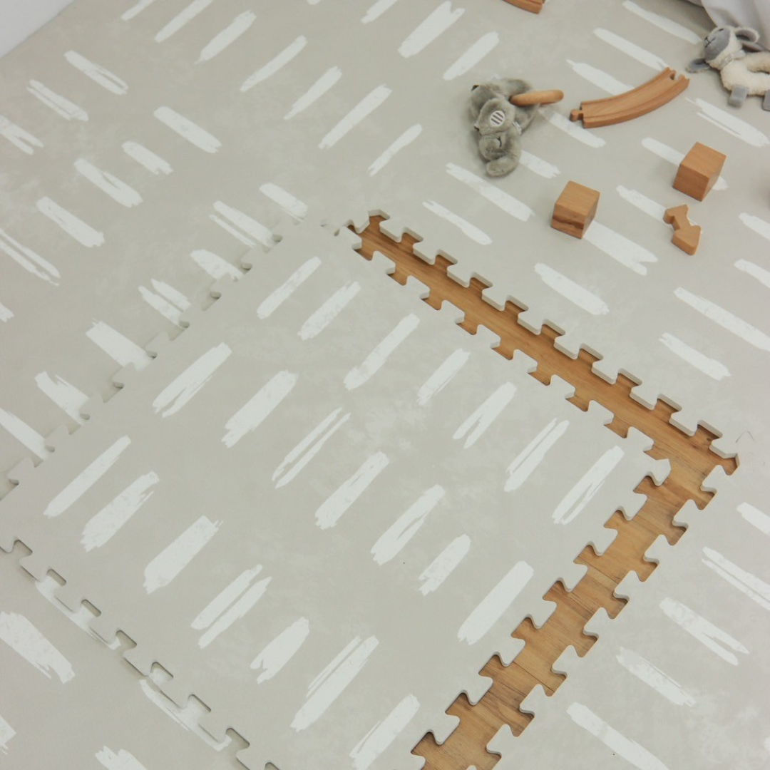 EVA Foam Baby play mat Beige with White stripes