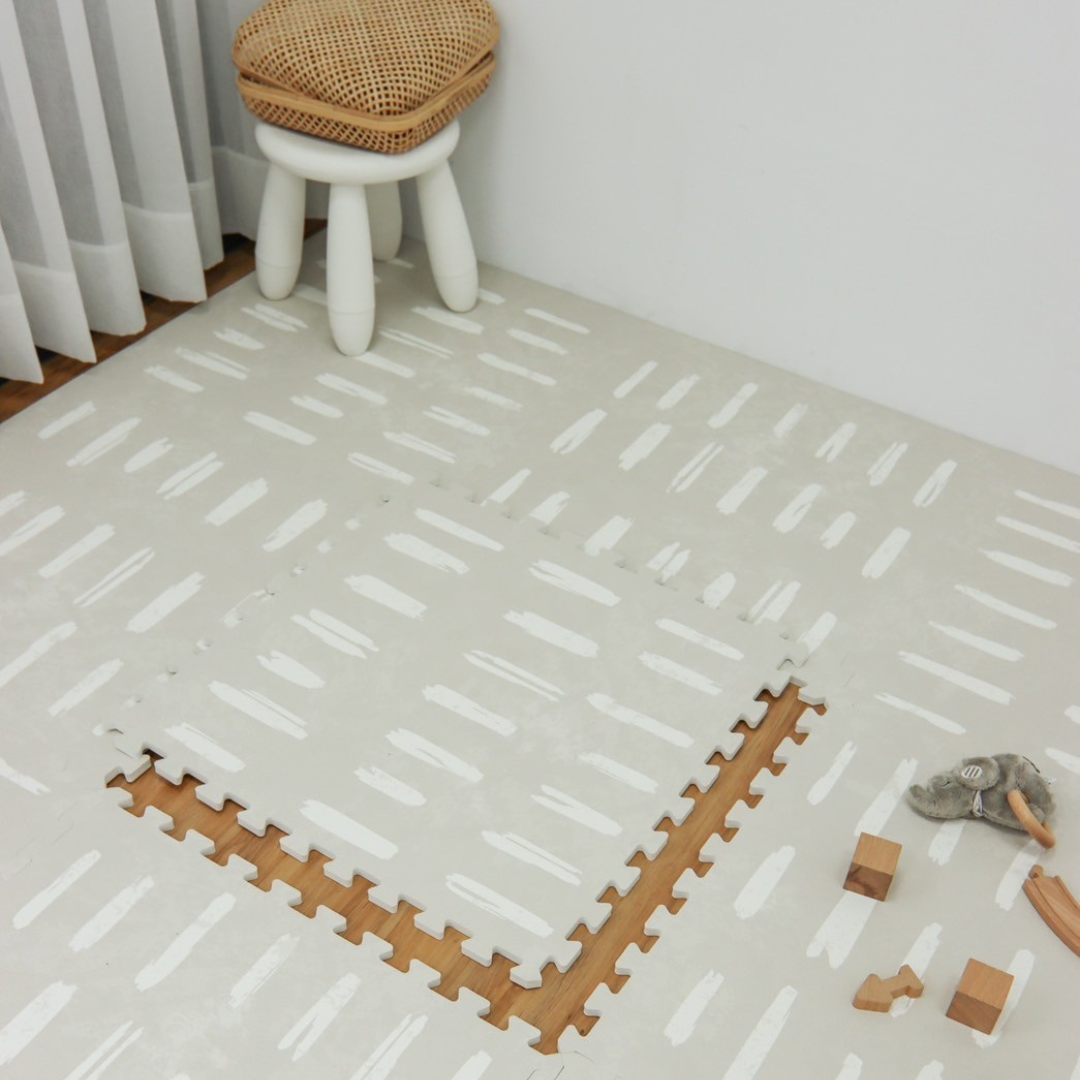 EVA Foam Baby play mat Beige with White stripes