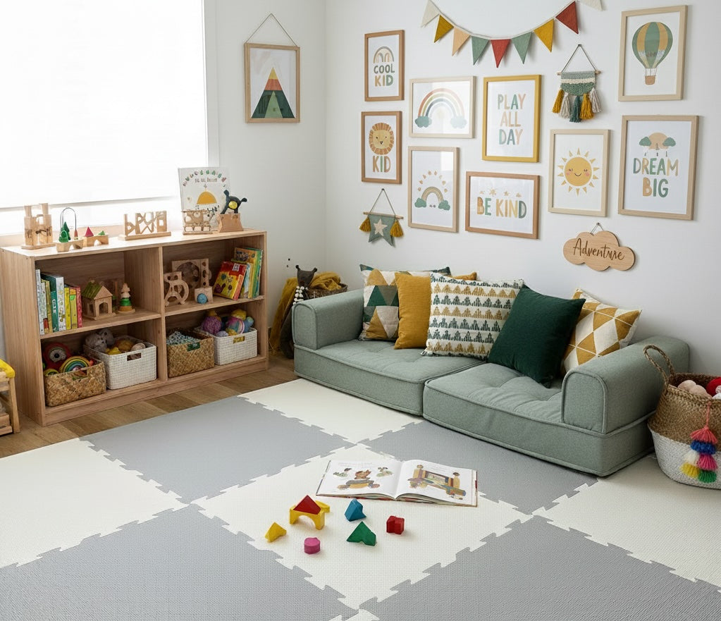 EVA Foam Baby play mat Grey & Ivory