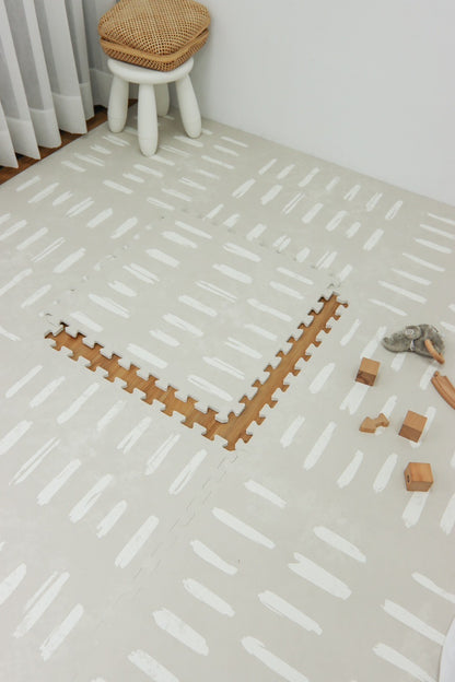 SALE EVA Foam Baby Play Mat - Beige with White Stripes - SINGLE TILE