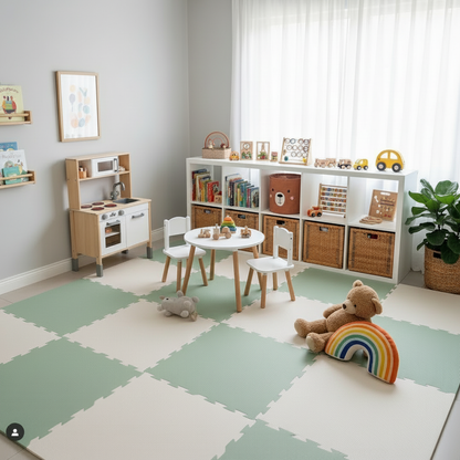 EVA Foam baby play mat Sage Green and Ivory