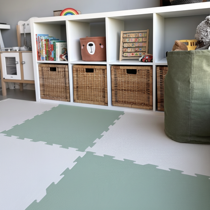 EVA Foam baby play mat Sage Green and Ivory