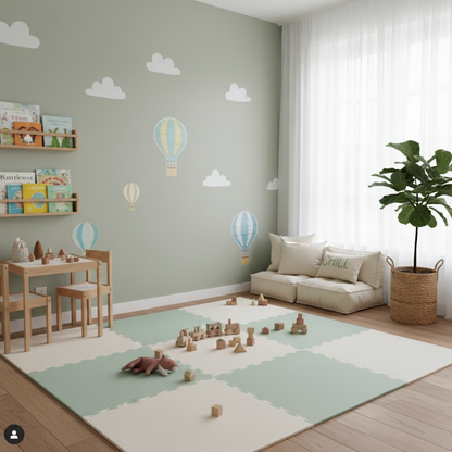 EVA Foam baby play mat Sage Green and Ivory