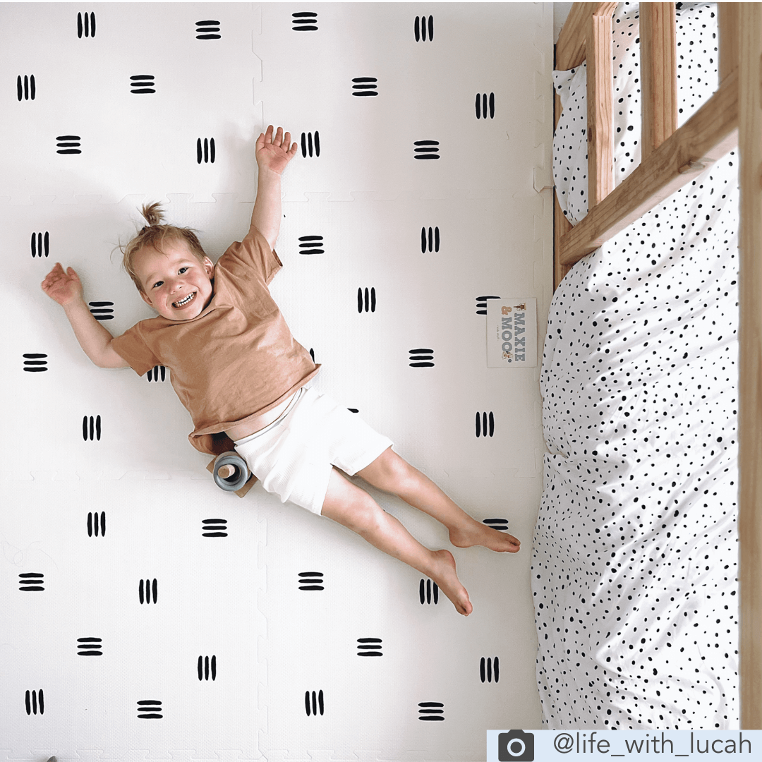 White with Black Stripes Baby Play mat Maxie and Moo Maxie Moo